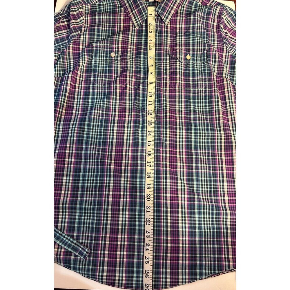 Peter Millar Women's XL Plaid Stretch Button-Up Shirt Tie Belt Roll tab Sleeves - Picture 7 of 12